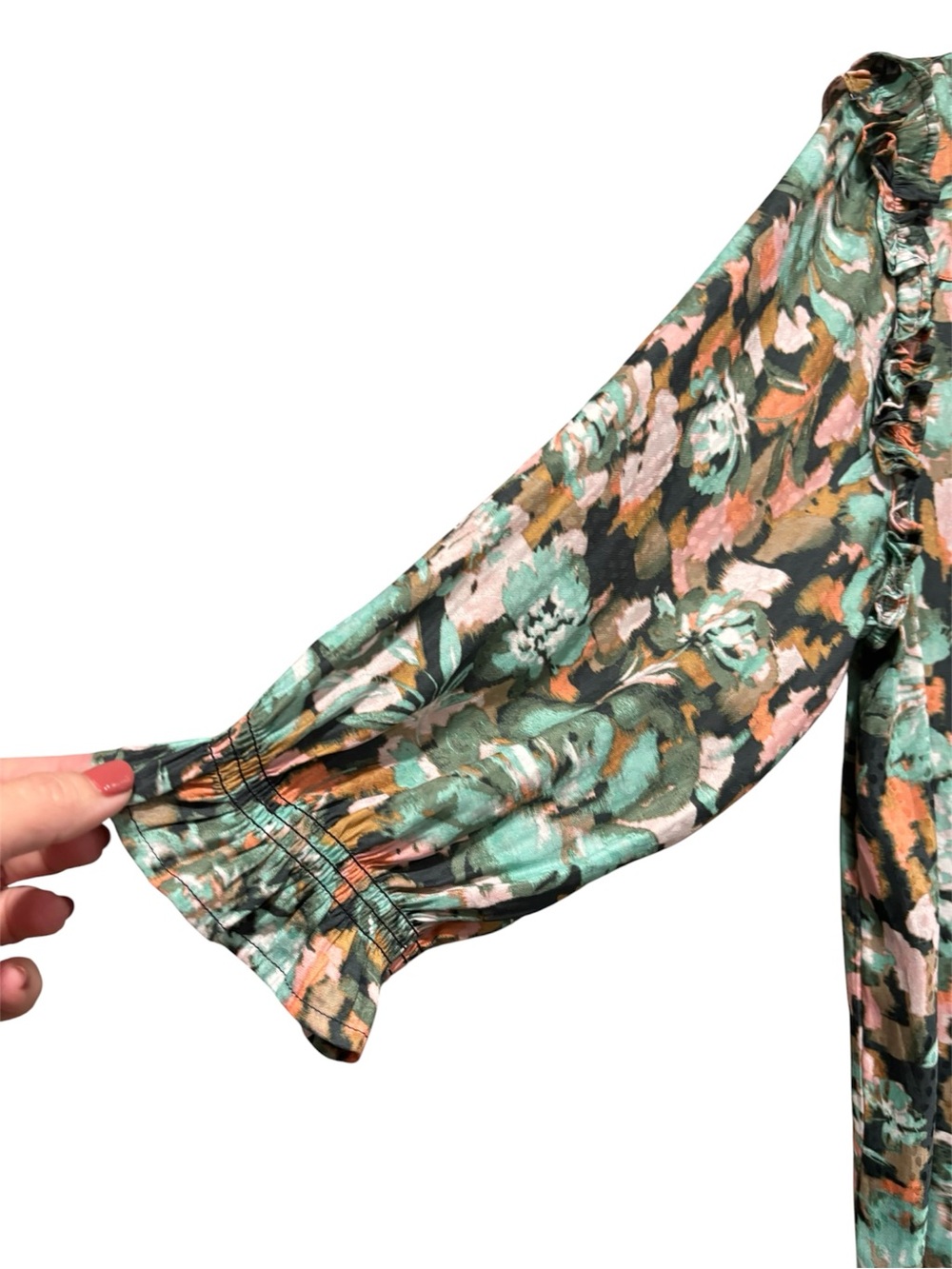 Democracy 3/4 sleeved floral ruffle blouse size L - Picture 6 of 11